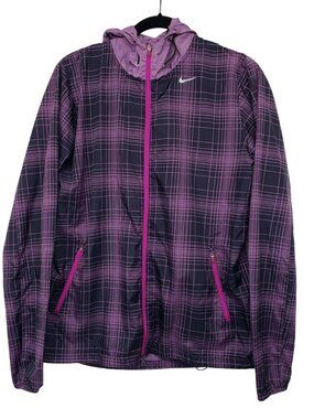 Nike Phenom Vapor Purple Plaid Hooded Lightweight Windbreaker Running Jacket